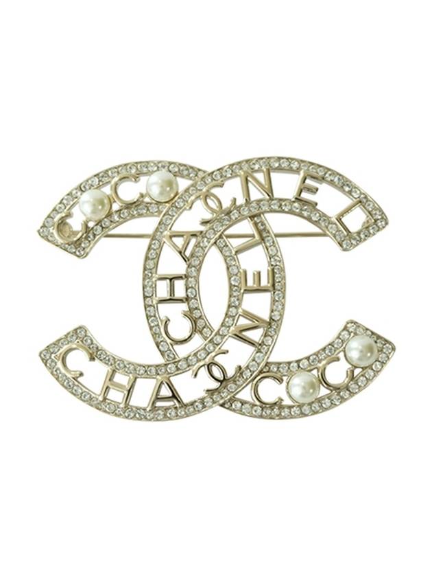 CC Logo Cubic Pearl Brooch Gold Chanel