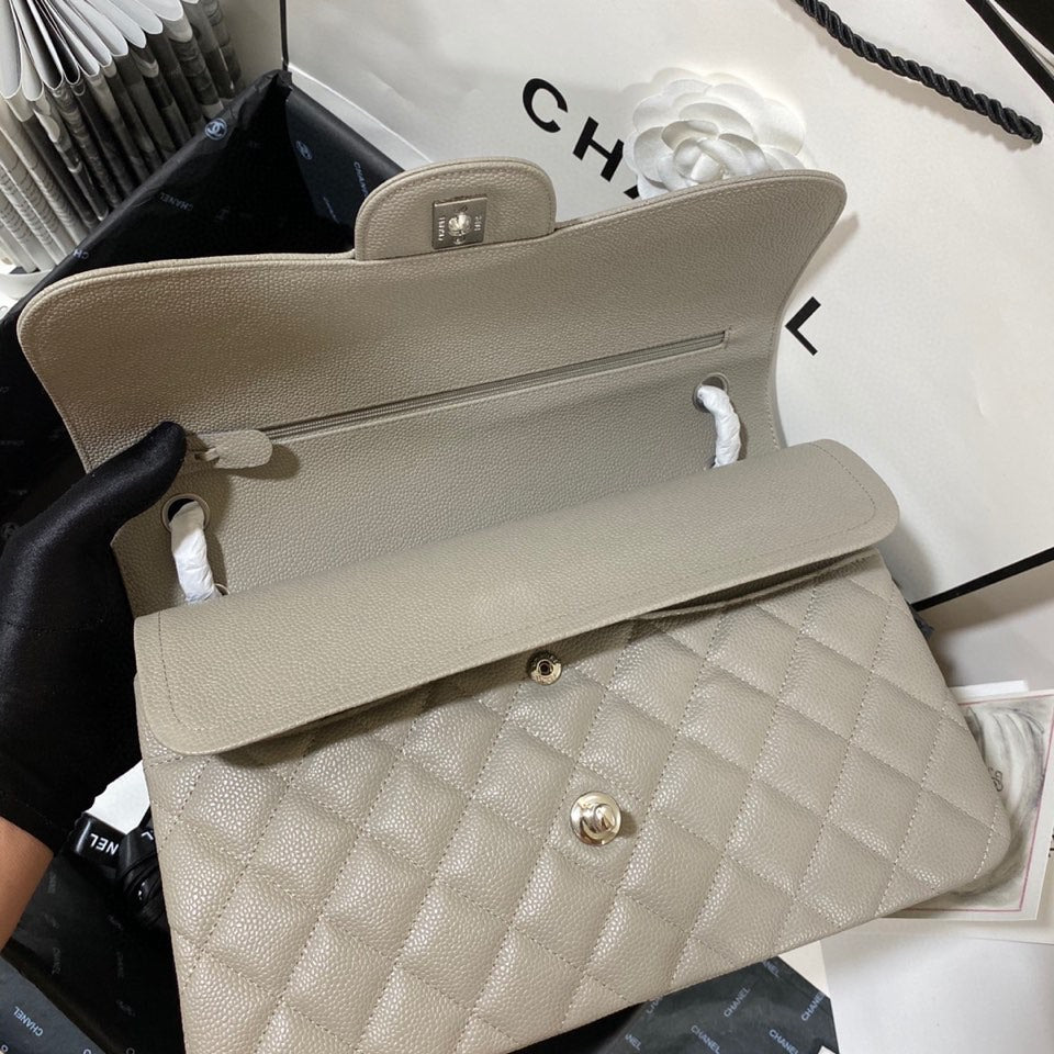 CHLLarge Classic Handbag Silver Hardware Grey For Women, Women’s Handbags, Shoulder Bags 11.8in/30cm