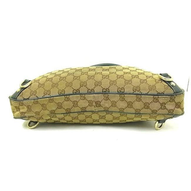 Gucci Abbey   Brown Large G Logo Print Canvas And Teal Green Leather