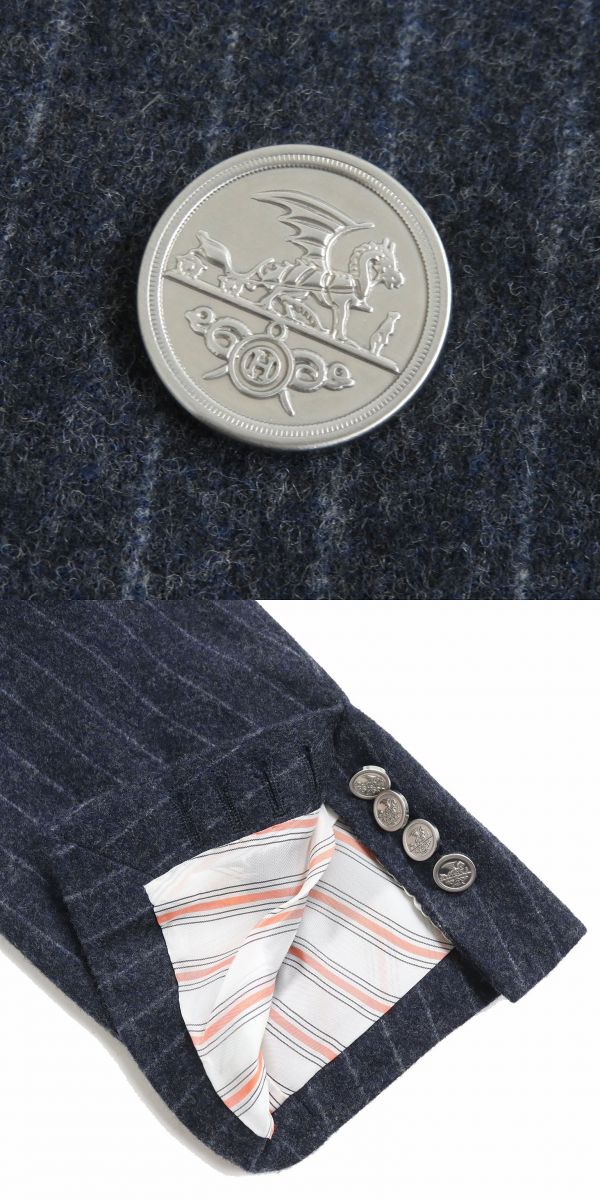 HERMES suit Outer: 100% wool, Lining: 100% cupra, Part: 100% cotton Navy mens  d