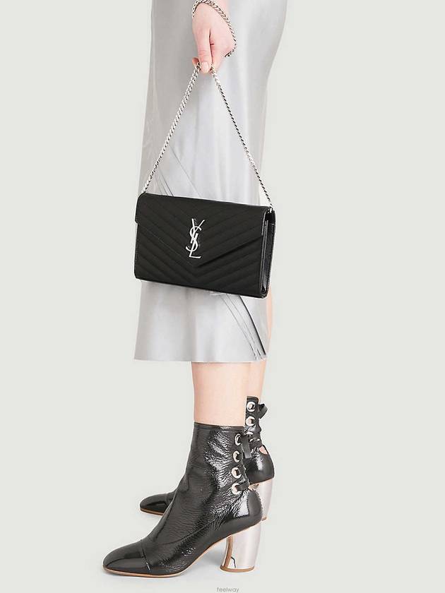 Luxury Saint Laurent Trending 2025 Cassandre Matelasse Chain Cross Bag In Grain de Poudre Embossed Leather Black