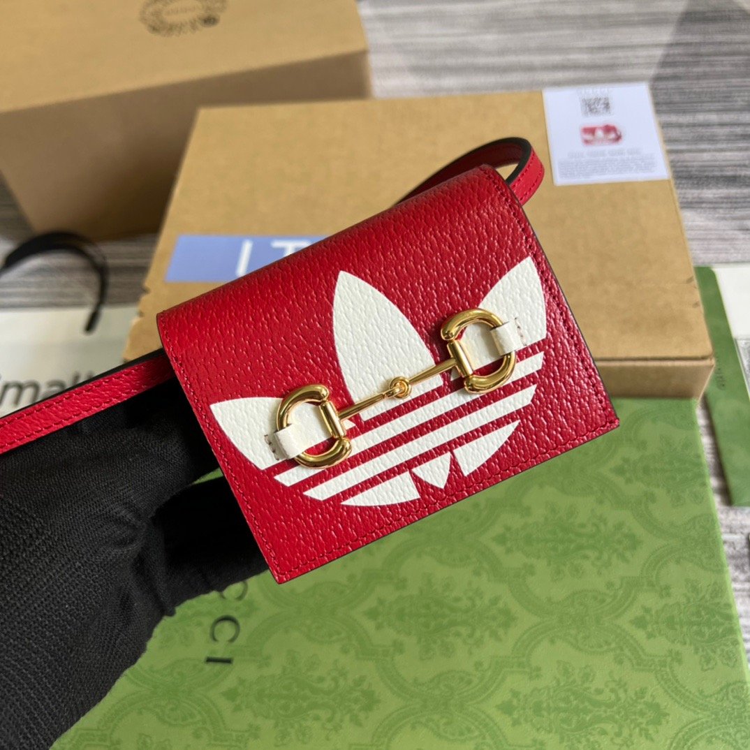gg x Adidas Card Case With Horsebit Red For Women, Women’s Bags 4in/11cm gg‎