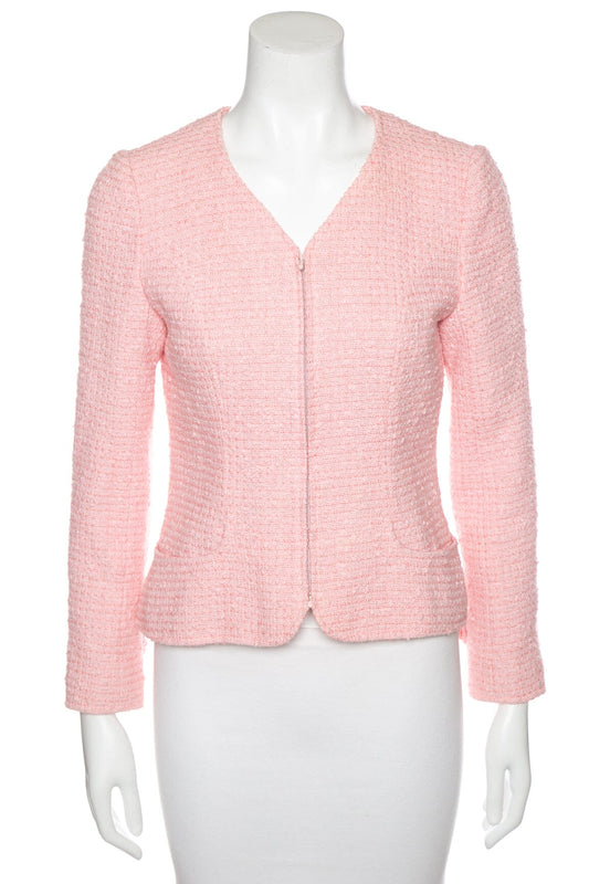 Chanel Pink Tweed Size Zip Up Jacket SZ 38
