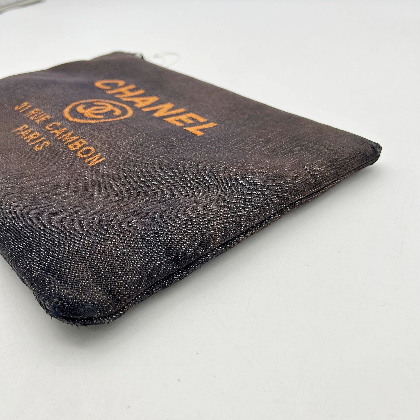 CHANEL Denim Medium Deauville Pouch Clutch Blue Orange LA17840
