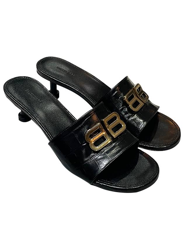 Luxury Balenciaga Trending 2025 Crocodile Print Leather Groupie Sandal Heels Black