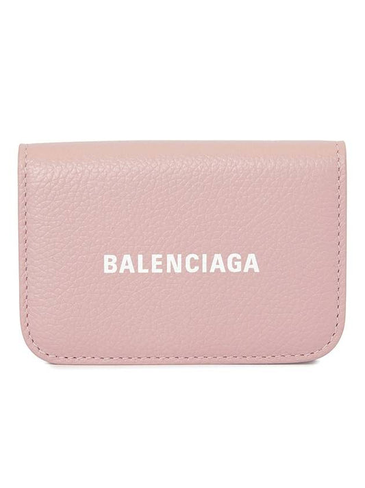 Luxury Balenciaga Trending 2025 Logo Tripold Leather Half-Wallet Pink
