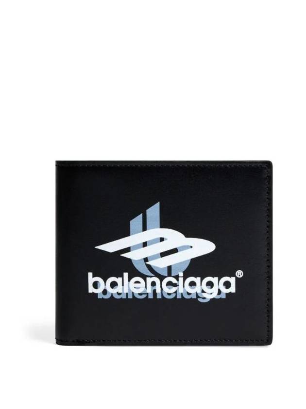 Luxury Balenciaga Trending 2025 Logo Print Leather Half Wallet Black