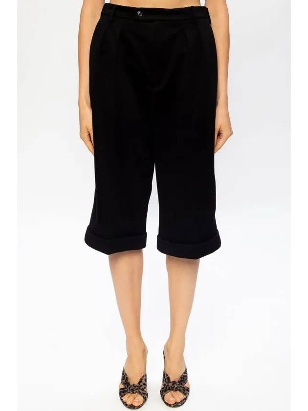 Luxury Saint Laurent Trending 2025 High Waist Crop Wide Shorts Black