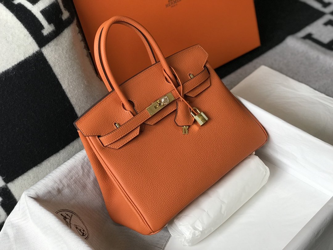 Top Quality Birkin Orange Togo Gold Hardware Bag For Women, Handbags, Shoulder Bags 30cm/12in