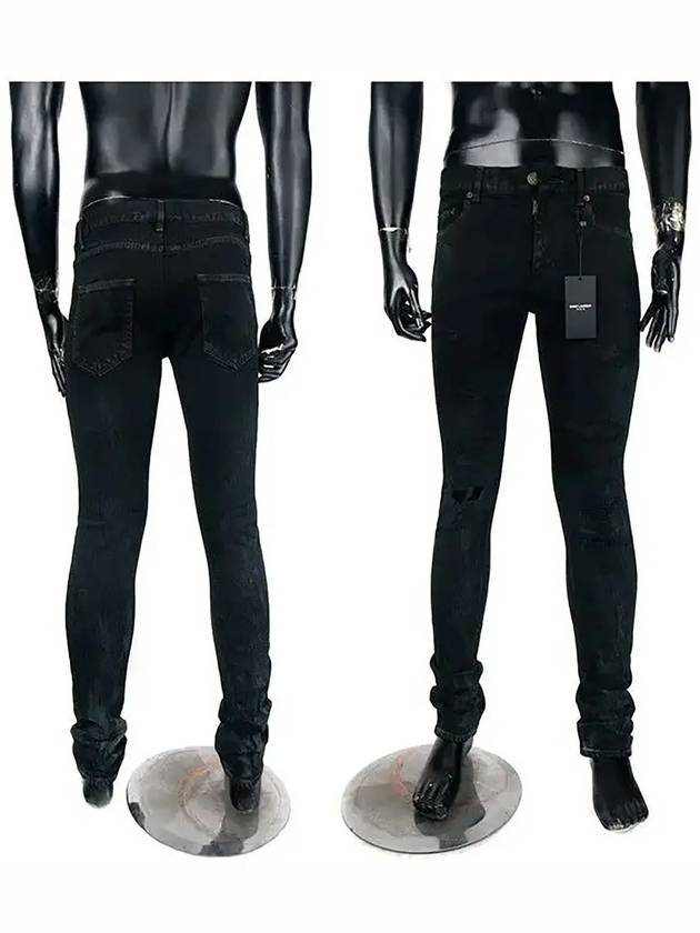 Luxury Saint Laurent Trending 2025 Men's Stain Effect Denim Skinny Jeans Black