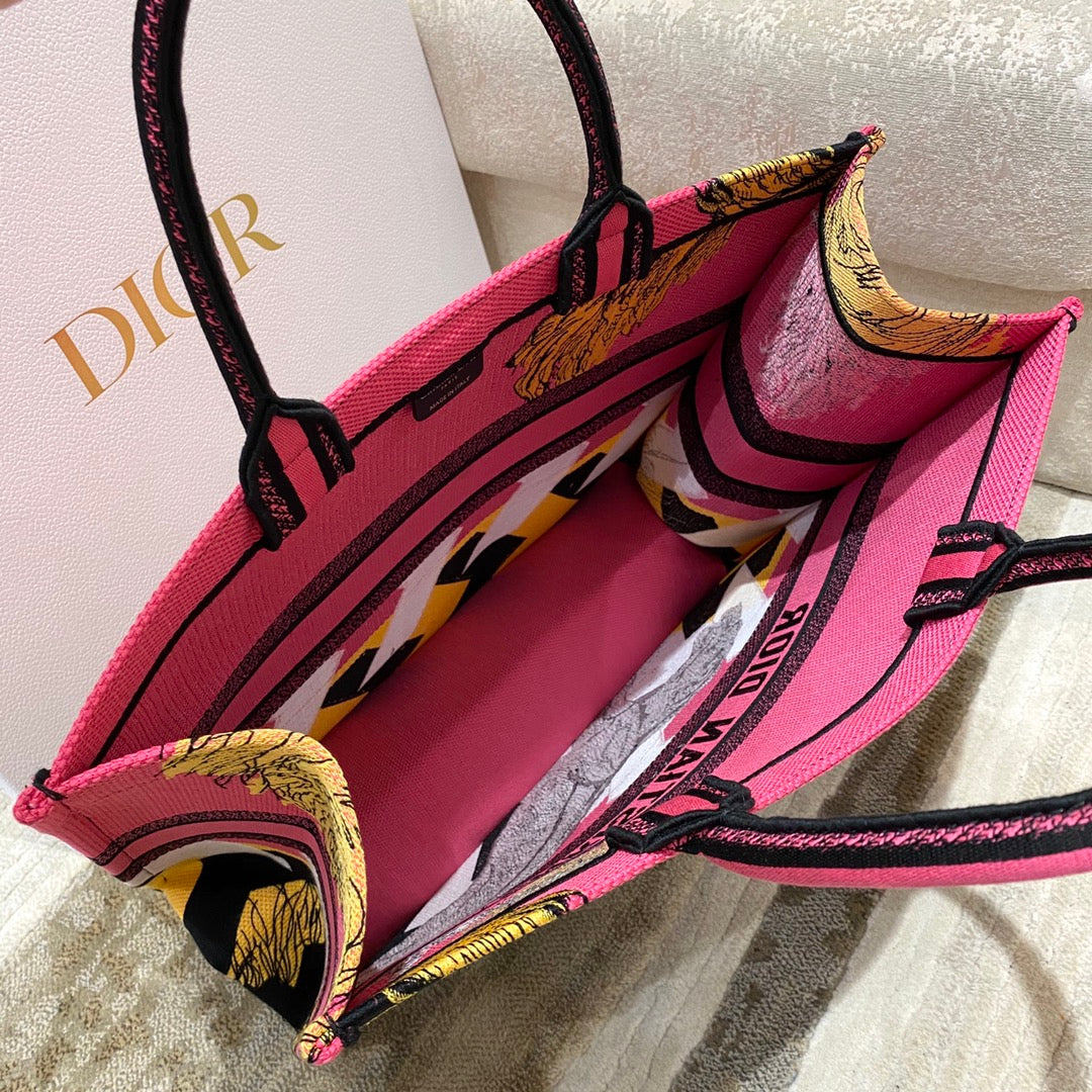 Top Quality Large Book Tote Multicolor Toile de Jouy Zoom Pop Embroidery, Fuchsia Pink, For Women Womens Handbags, 41cm CD M1286ZROH_M929