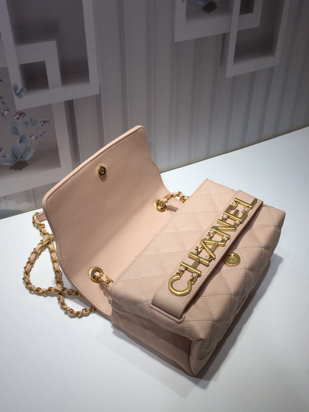 CHLFront Logo Small Flap Bag Gold Hardware Creme For Women, Women’s Handbags, Shoulder Bags 8in/21cm AS1490