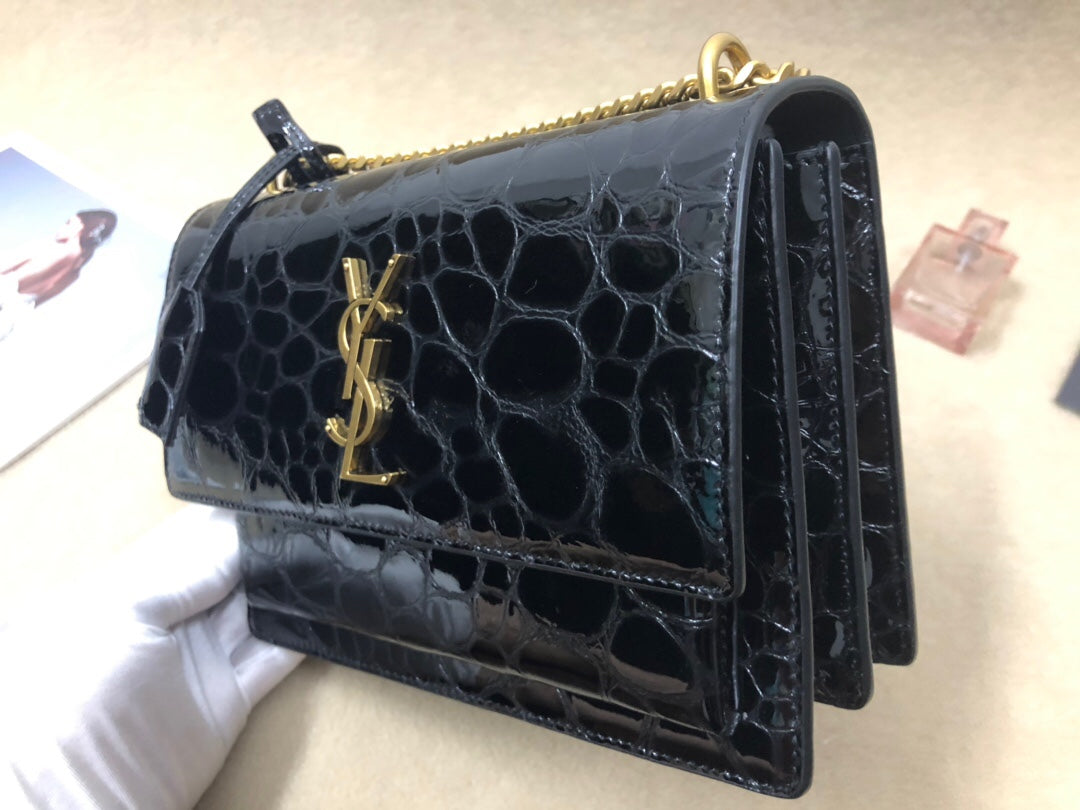 YSSL Sunset Chain Wallet Black For Women 8in/21cm YSL