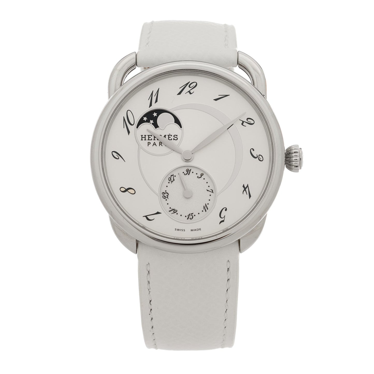 Hermes Stainless Steel Epsom 38mm Arceau Petite Lune Automatic Watch Blanc