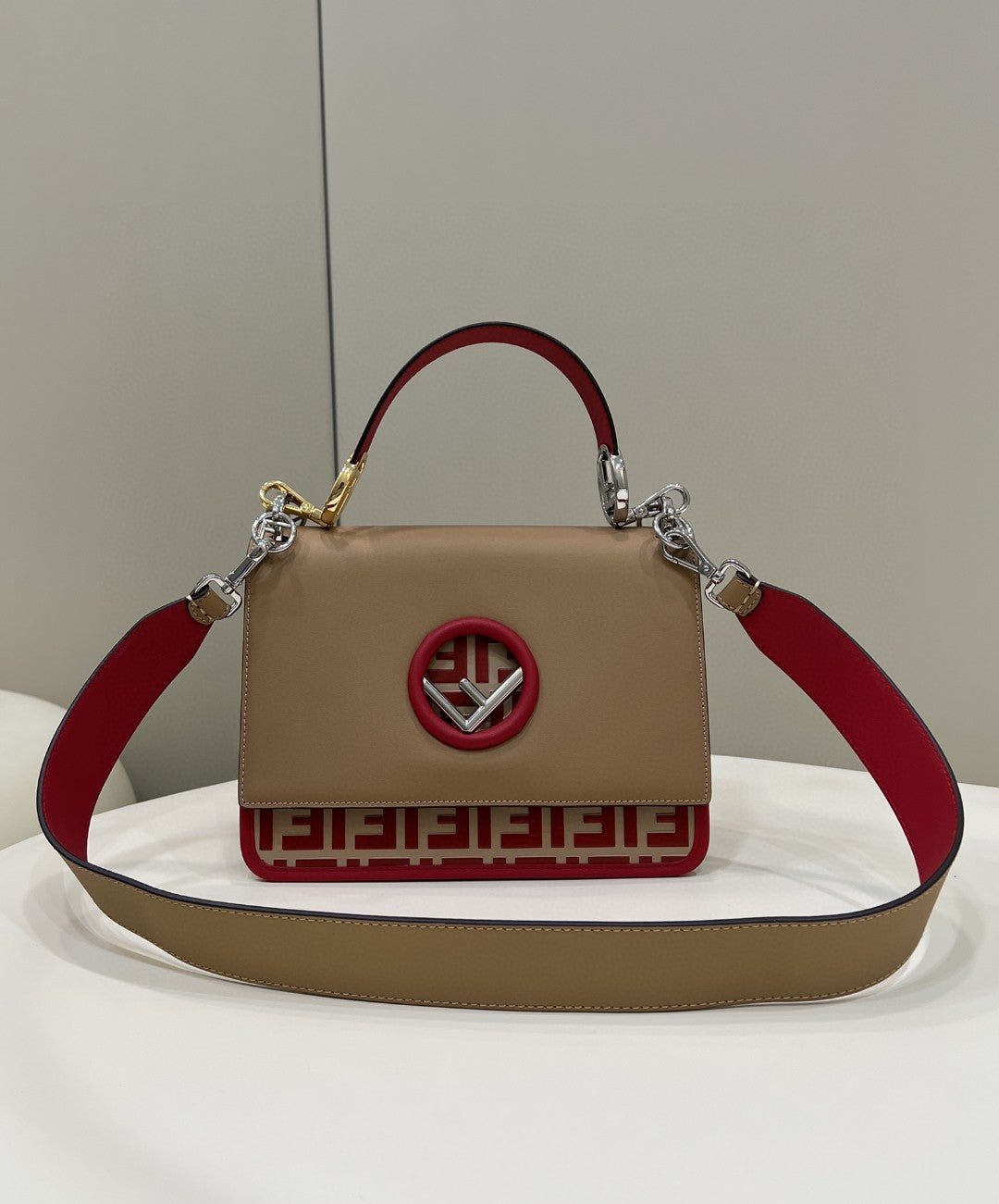 FI Kan I F MeTop Qualityum Brown and Red Bag For Woman 18cm/7in