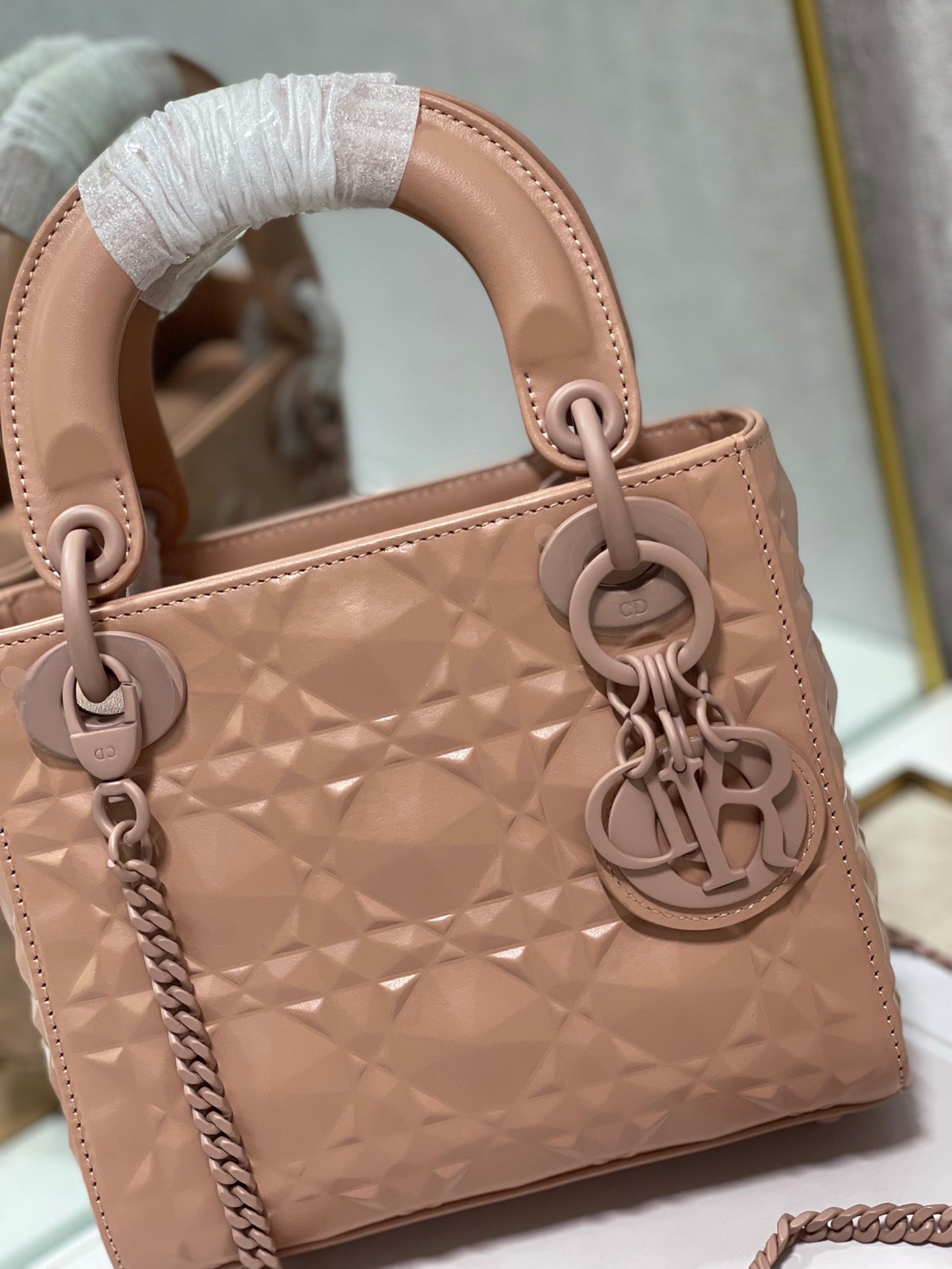 Top Quality Mini Lady Bag Cannage with Beaded Motif, Brown, For Women Womens Handbags, Crossbody Bags, 18cm CD