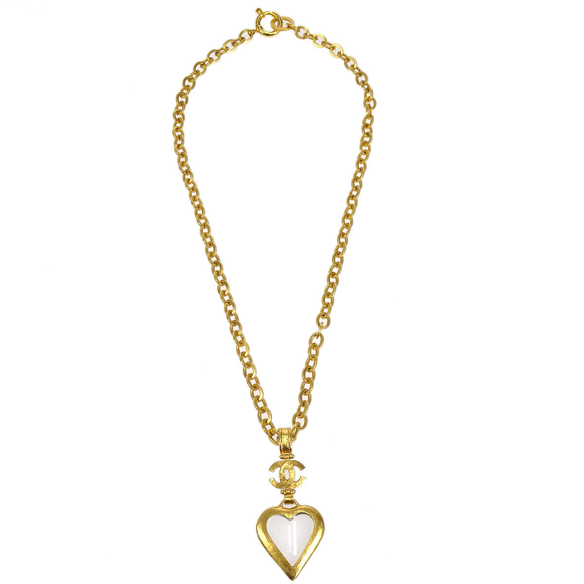 Chanel 1995 Heart Loupe Gold Chain Necklace