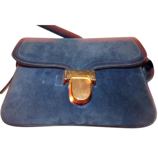 Gucci   Deep Blue Suede And Leather Shoulder Bag