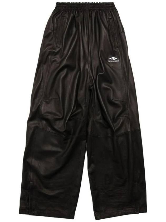 Luxury Balenciaga Trending 2025 Embroidered Logo Lambskin Wide Pants Black