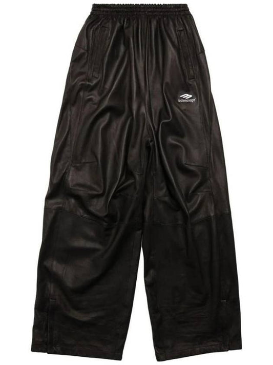 Luxury Balenciaga Trending 2025 Embroidered Logo Lambskin Wide Pants Black
