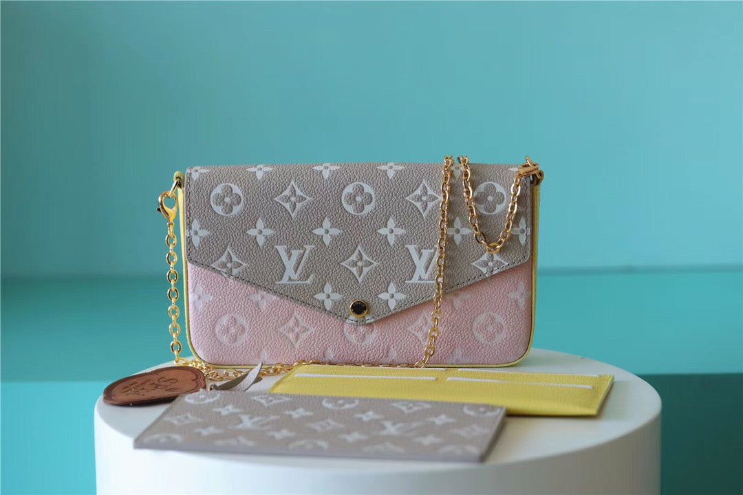 Top Quality Pochette Felicie Monogram Empreinte Pink/ Beige/ Yellow For Women,  Shoulder And Crossbody Bags 21cm/8.3in Top Quality M81359