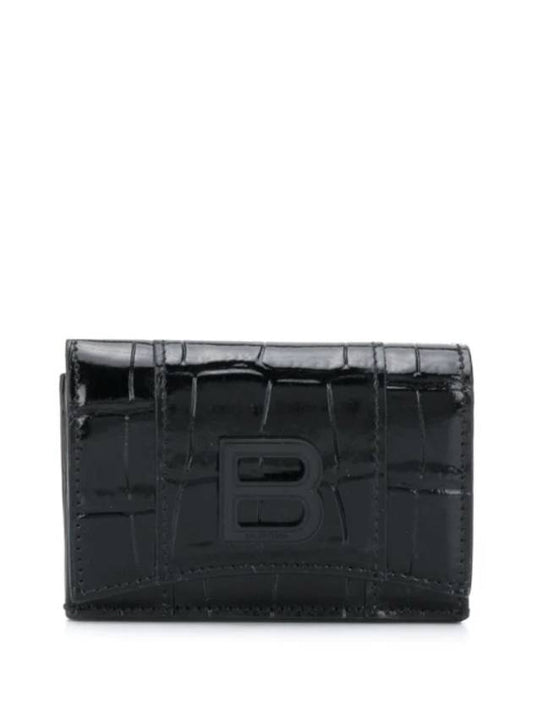 Luxury Balenciaga Trending 2025 Hourglass B Logo Half Wallet Black