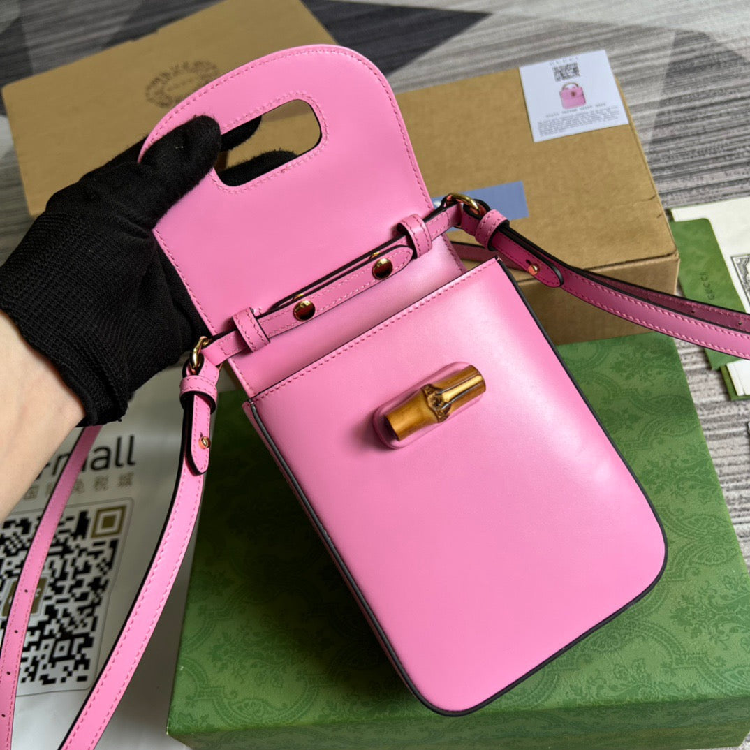 gg Bamboo Mini Handbag Pink For Women, Women’s Bags 6in/16cm gg 702106 UZY0T 5814
