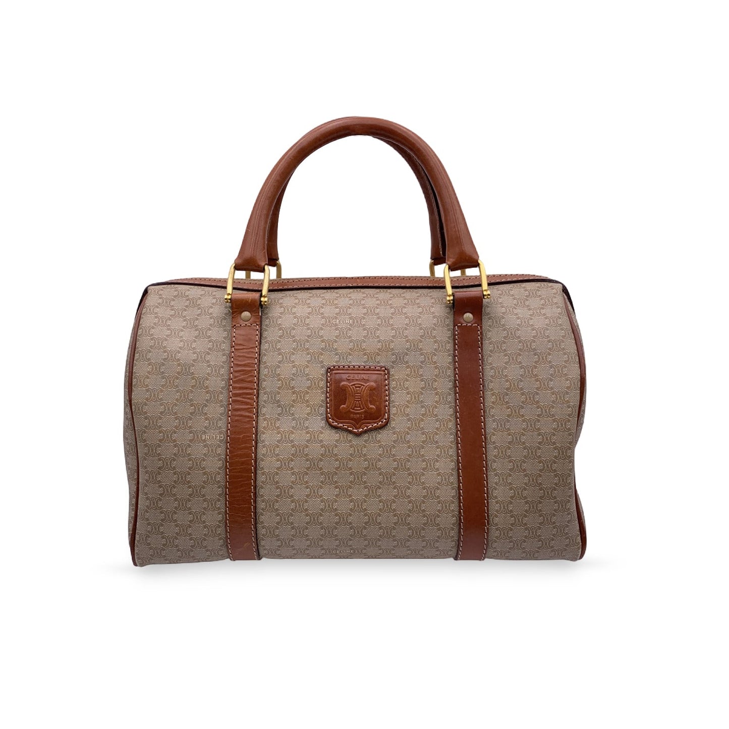Luxury CELINE   Beige Macadam Canvas Duffel Duffle Boston Bag