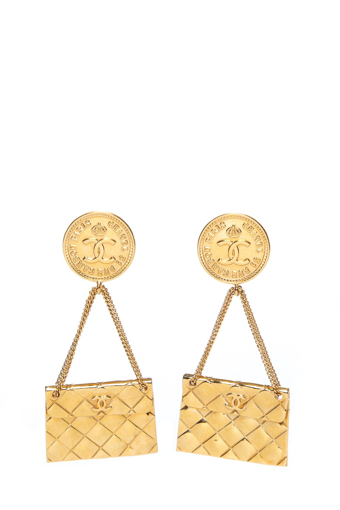 Chanel   1993 Spring 31 Gold Rue Cambon Purse Drop Clip-On Earrings
