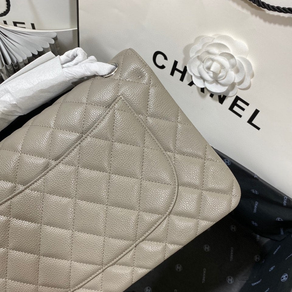 CHLLarge Classic Handbag Silver Hardware Grey For Women, Women’s Handbags, Shoulder Bags 11.8in/30cm