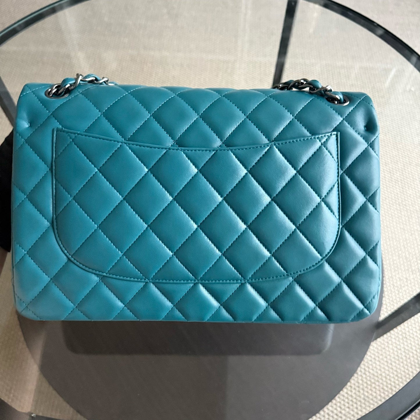 Chanel Classic Flap Jumbo - Double Flap 30CM Quilted Lambskin Blue Ruthenium Silver Hardware Series 15