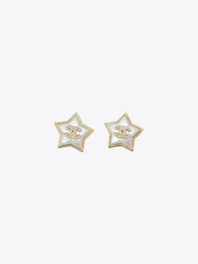 CC Logo Star Crystal Earrings White Gold Chanel