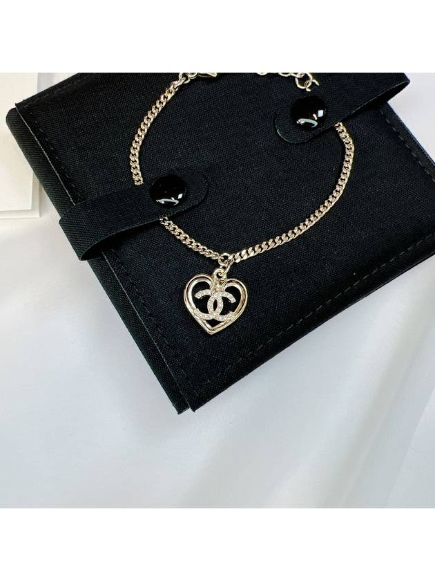 CC Logo Heart Crystal Chain Bracelet Gold Chanel