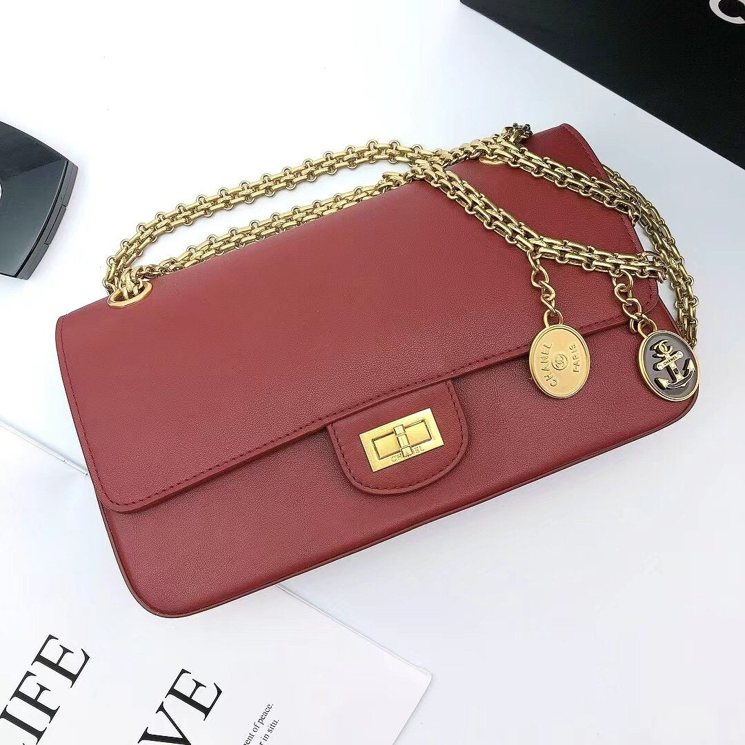 CHLMaroon Medallion Nude Reissue 2.55 Classic 225 Flap Red Bag For Women 24cm/9in