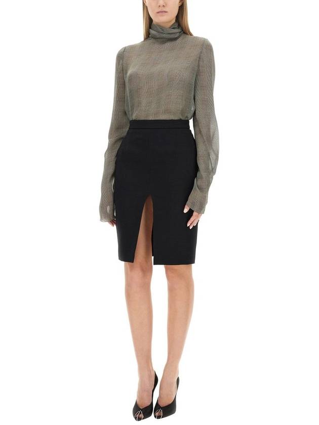 Luxury Saint Laurent Trending 2025 Tartan Silk Turtleneck Blo  Grey