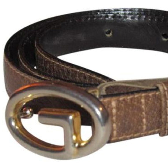 Gucci   Brown Leather Belt w Gold GG Logo Buckle