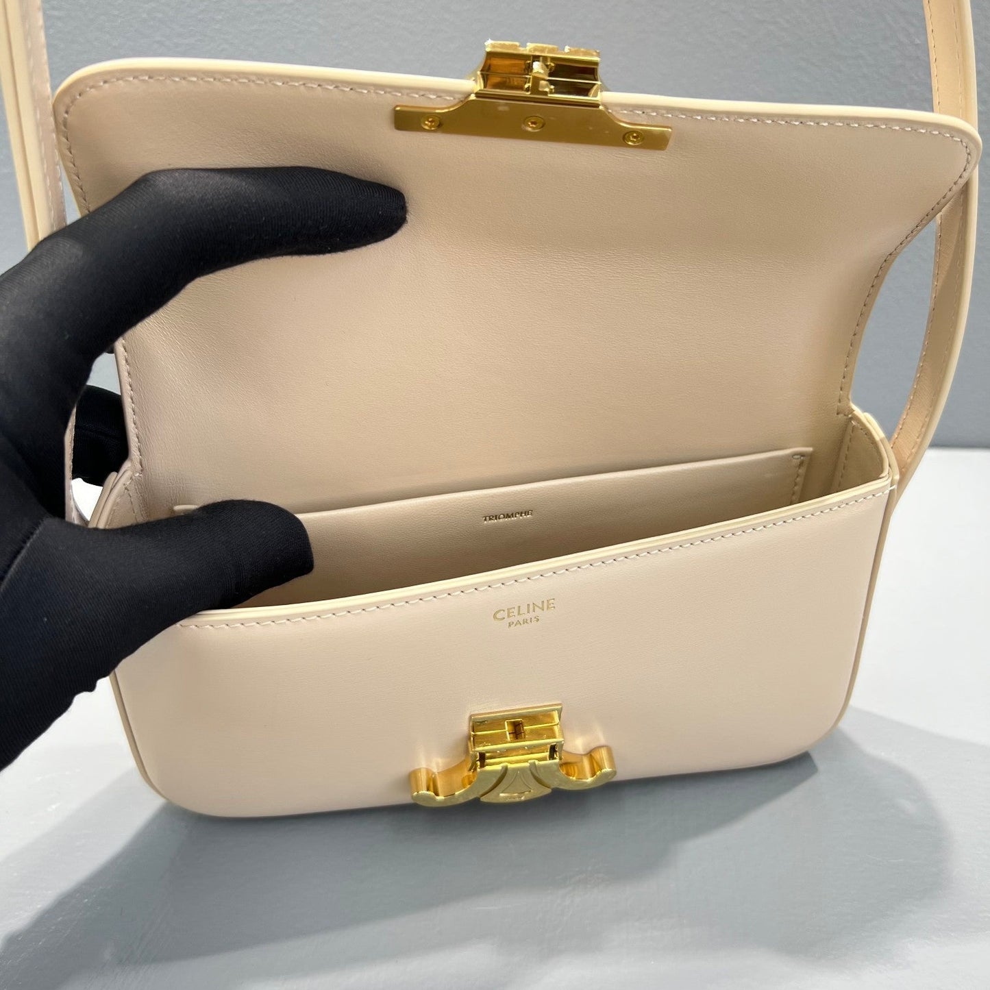 Top Quality Triomphe Shoulder Bag Beige For Women 8in/20.5cm