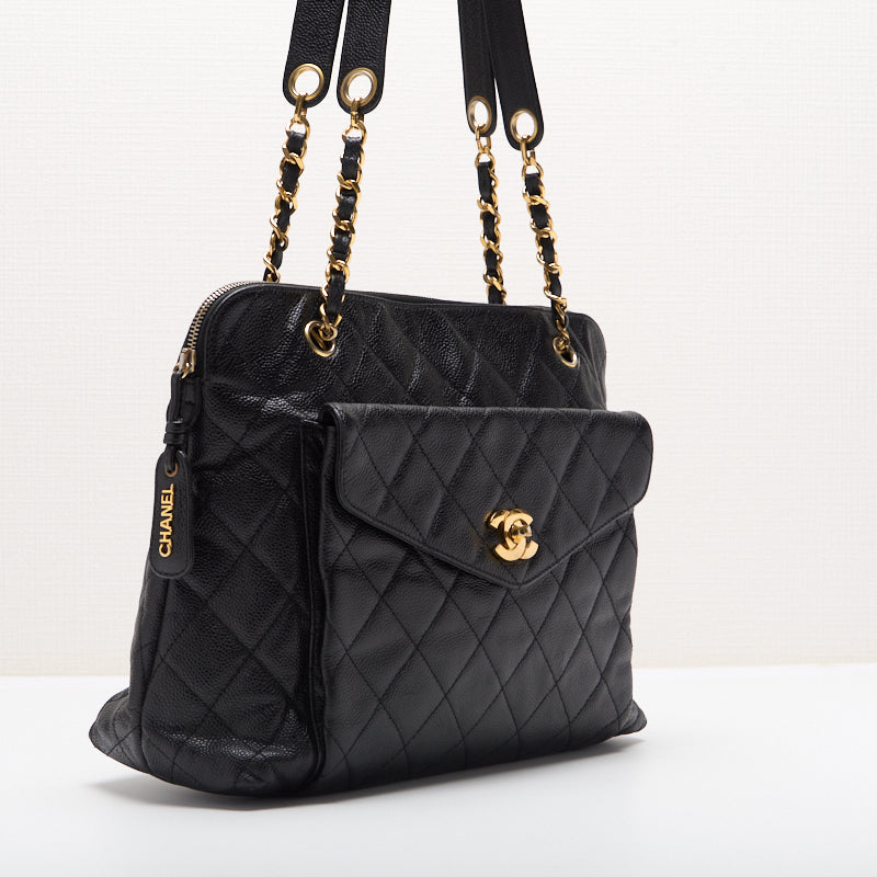CHANEL / CHANEL Matrasse  Flap Double Chain Sder Caviar S Black   Shoulder Bag Lady Bag Hybrid ? Ship?  Yaboo Online