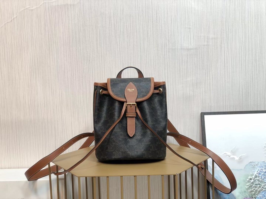 Top Quality Mini Backpack Folco In Triomphe Canvas Tan For Women 7in/20cm 197662CAS.04LU