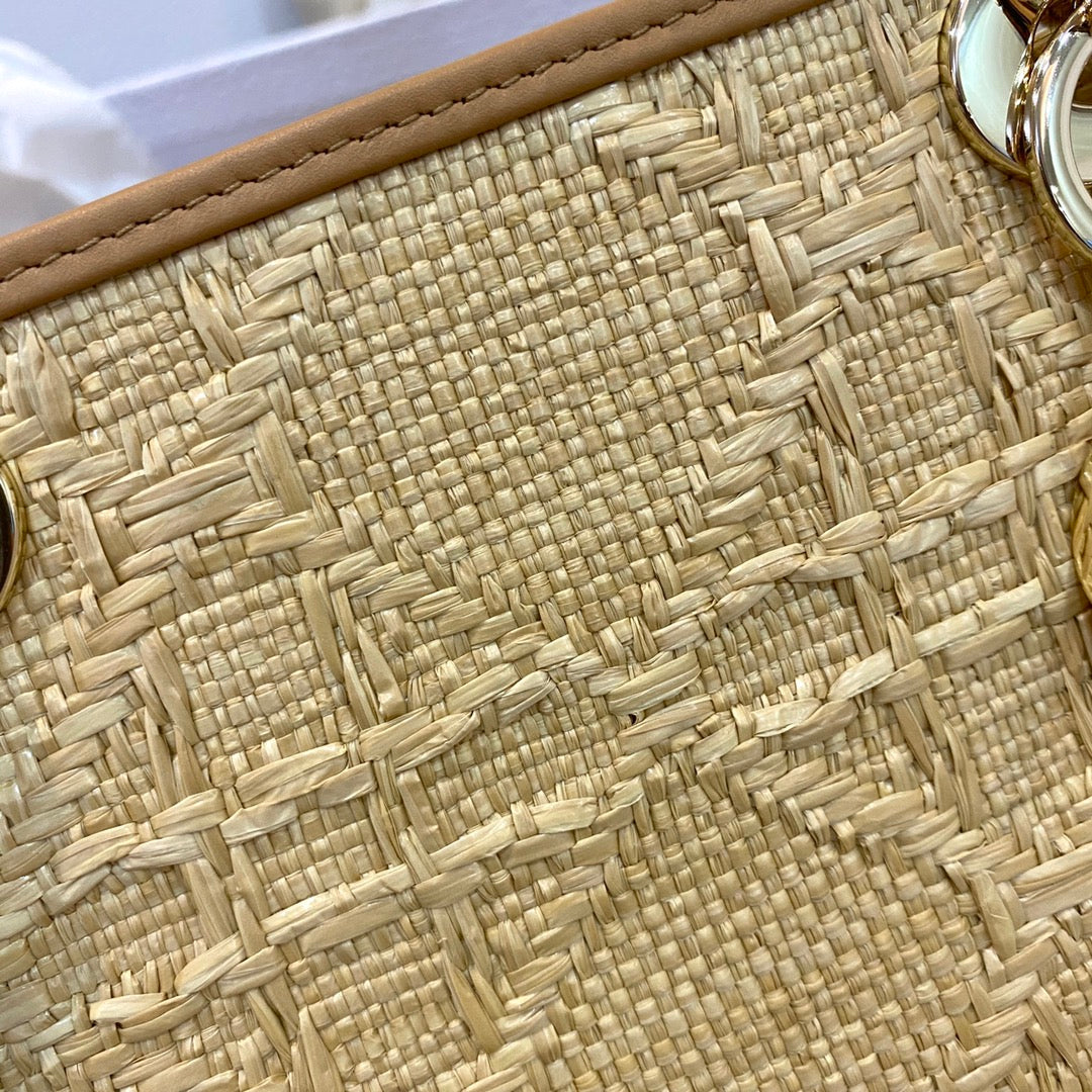 Top Quality MeTop Qualityum Lady Bag Natural Cannage Raffia, Brown Handbags, 24cm CD M0565OMBD_M925