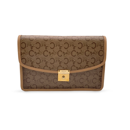 Luxury CELINE   Beige Vinyl C Macadam Canvas Clutch Bag Purse