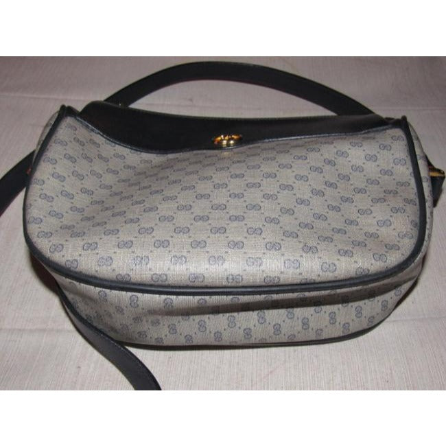 Gucci   Navy Blue Small G Logo Print On Coated Canvas And Navy Leather