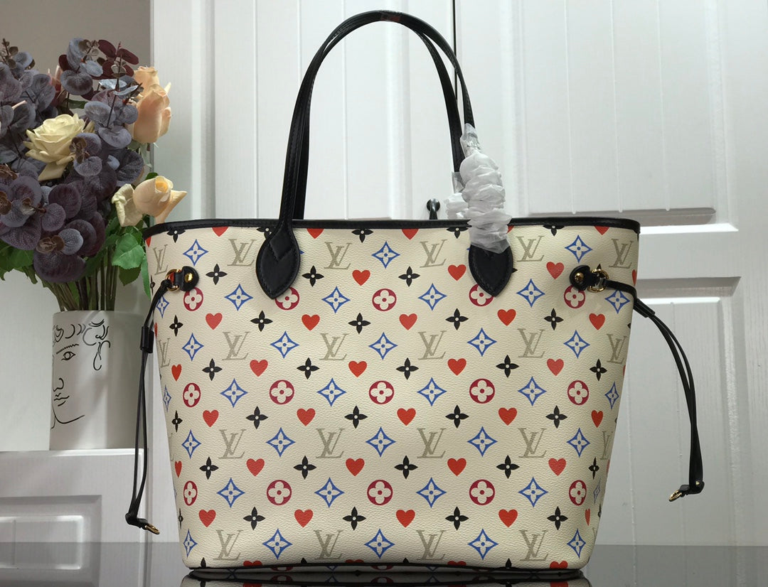 Top Quality Neverfull MM Game On Tote Bag Monogram Canvas White By Nicolas Ghesquiere For Women, Womens Handbags, Shoulder Bags 12.2in/31cm Top Quality M57462
