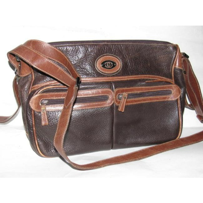 Gucci   Dark Brown Textured And Caramel Smooth Leather Satchel