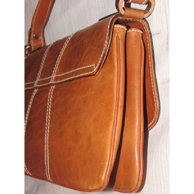 Gucci   Cognac Or Chestnut Leather With Contrast Stitching And Brass Hardware