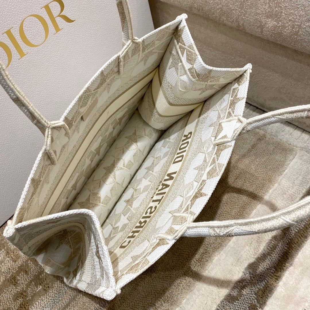 Top Quality MeTop Qualityum Book Tote Embroidery Stars Gold Bag, Beige, For Women Womens Handbags, 36cm CD