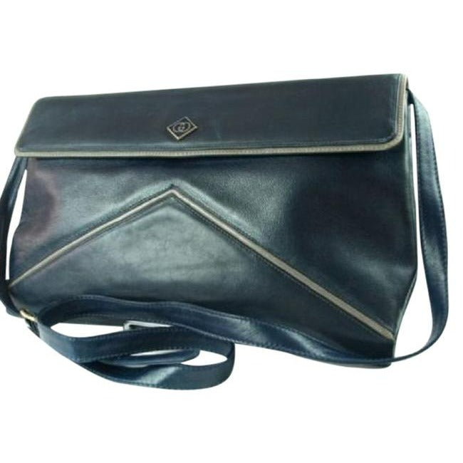 Gucci   Navy Blue Leather With Grayish Lavender Trim Shoulder Bag