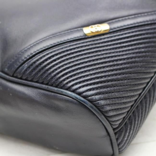 Gucci   Navy Blue Leather With Dimensional Navy Diagonal Stripes Hobo Bag