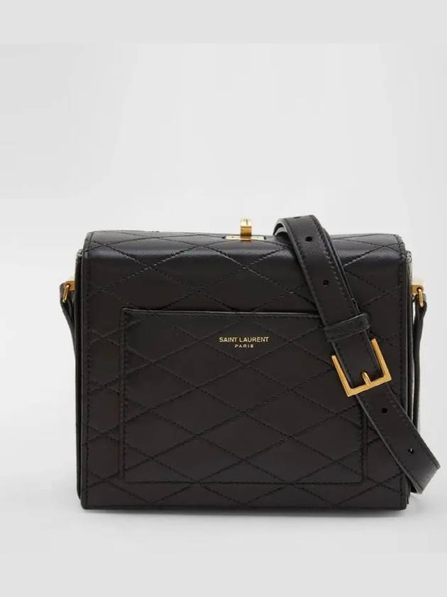Luxury Saint Laurent Trending 2025 Quilted Lambskin Leather Mini Square Cross Bag Black