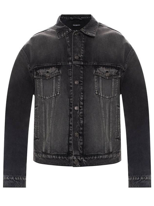 Luxury Balenciaga Trending 2025 Notre Dame Print Denim Jacket Black